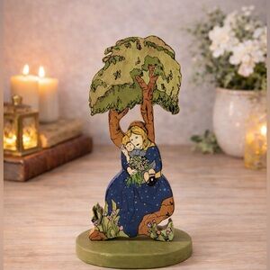 Vintage Folk Art Wooden Figurine Mother Holding Child Hand Painted 13” Tall